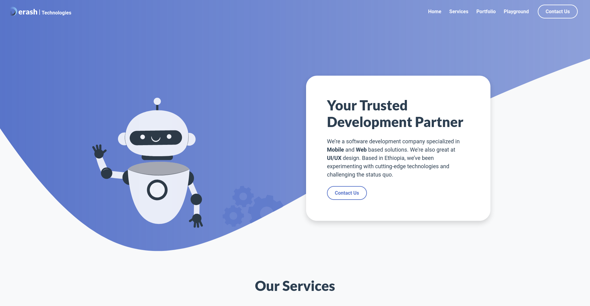 Derash Technologies company website — responsive UI design